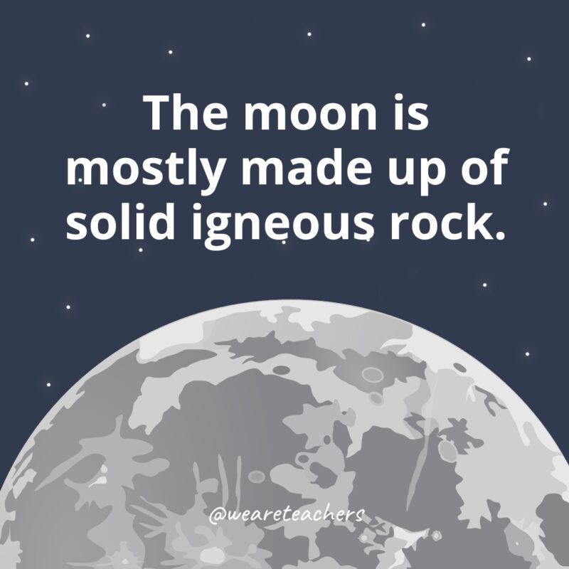 The moon is mostly made up of solid igneous rock. The moon is mostly made up of solid igneous rock.