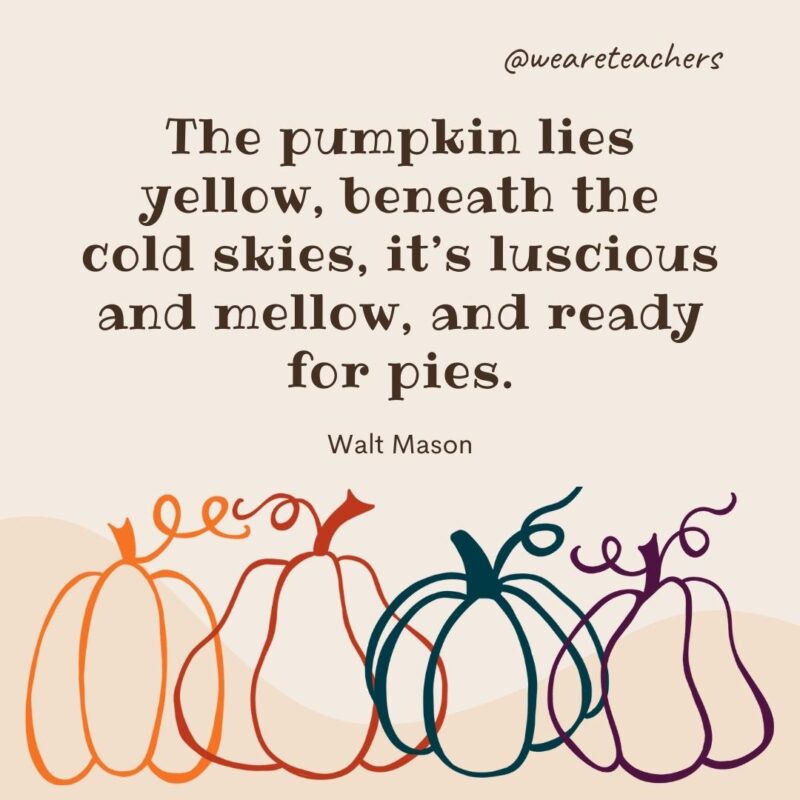 The pumpkin lies yellow, beneath the cold skies, it’s luscious and mellow, and ready for pies. —Walt Mason The pumpkin lies yellow, beneath the cold skies, it’s luscious and mellow, and ready for pies. —Walt Mason