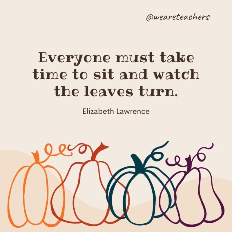 Everyone must take time to sit and watch the leaves turn. —Elizabeth Lawrence Everyone must take time to sit and watch the leaves turn. —Elizabeth Lawrence