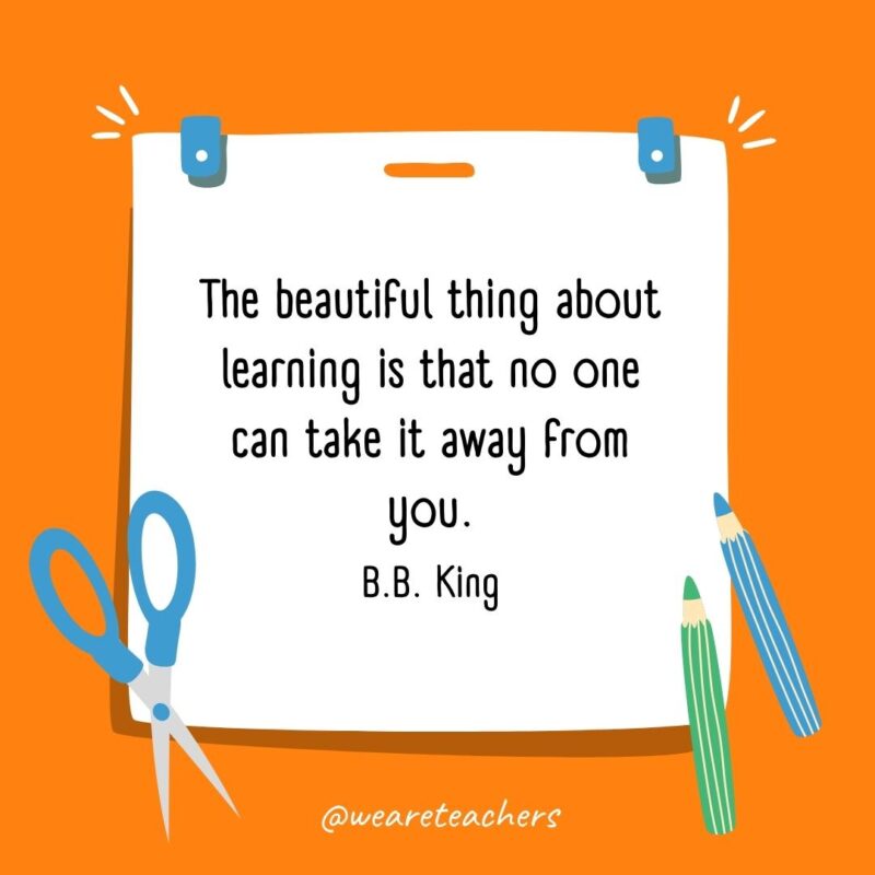 The beautiful thing about learning is that no one can take it away from you. —B.B. King The beautiful thing about learning is that no one can take it away from you. —B.B. King