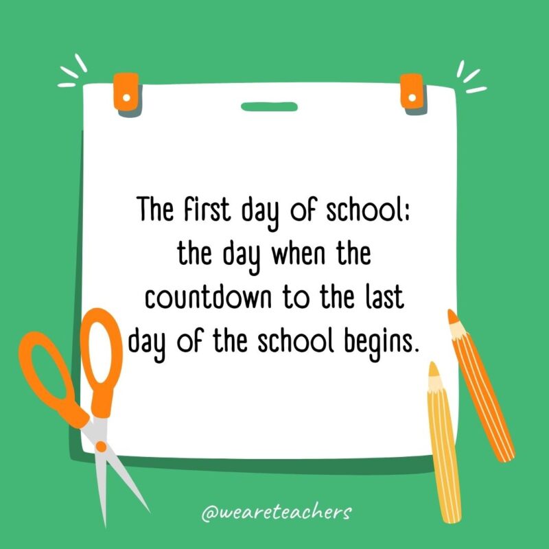 The first day of school: the day when the countdown to the last day of the school begins. The first day of school: the day when the countdown to the last day of the school begins.