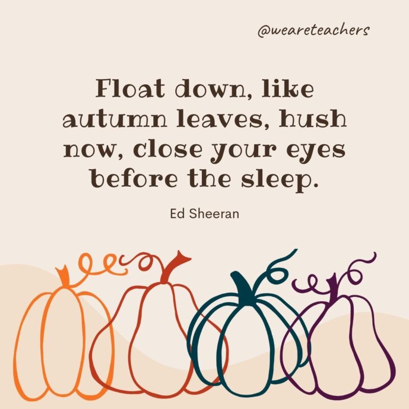 Float down, like autumn leaves, hush now, close your eyes before the sleep. —Ed Sheeran Float down, like autumn leaves, hush now, close your eyes before the sleep. —Ed Sheeran
