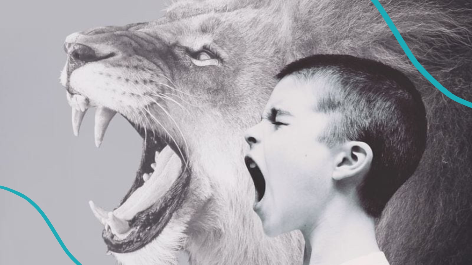 Boy student with ODD roaring like a line with a lion also roaring in the background.