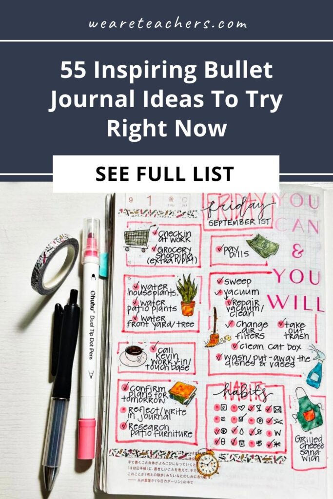 Bullet-Journal These creative bullet journal ideas work for adults and kids, making them perfect for teachers and students alike.