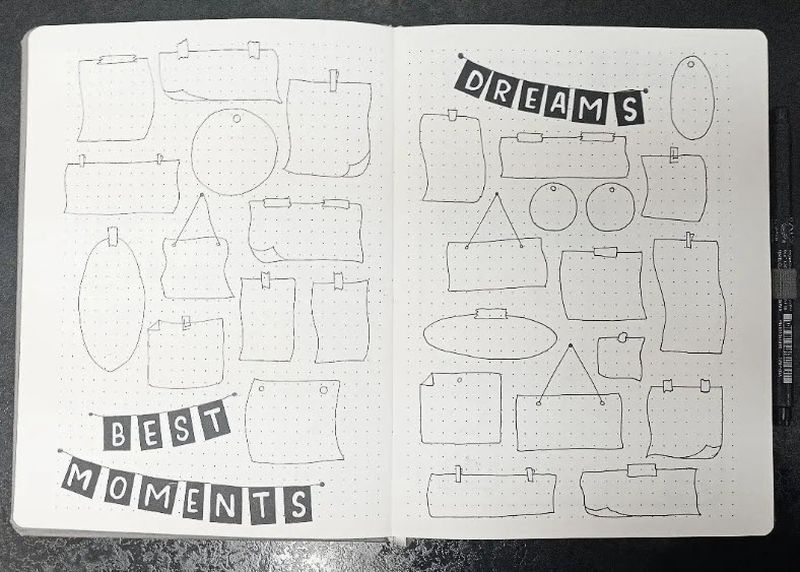 Bullet Journal Ideas: Best Moments and Dreams Two simple journal pages with boxes for recording best moments and dreams