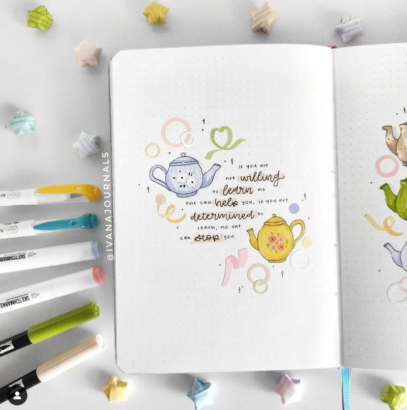 Bullet Journal Ideas: Quote Illustrated quote page in a bullet journal
