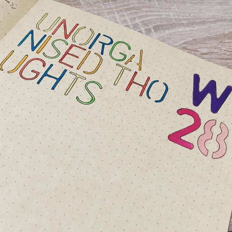 Bullet Journal Ideas: Unorganized Thoughts Bullet journal page labeled Unorganized Thoughts
