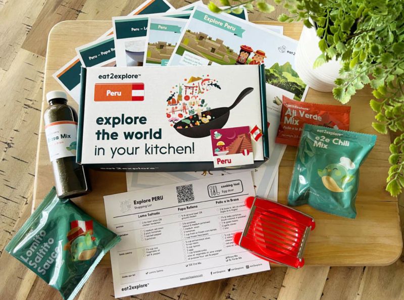 Educational Subscription Boxes: eat2explore eat2explore educational subscription box with recipe cards, sauces, and spices for Peruvian cuisine