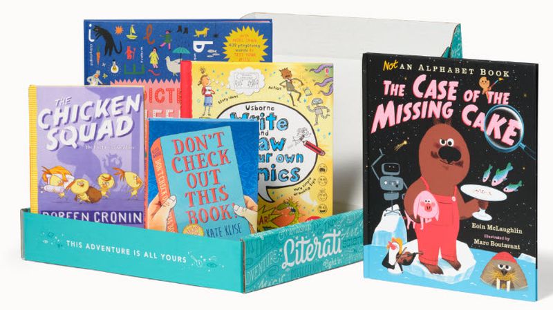 Educational Subscription Boxes: Literati Literati book club box with a selection of books for elementary-aged kids
