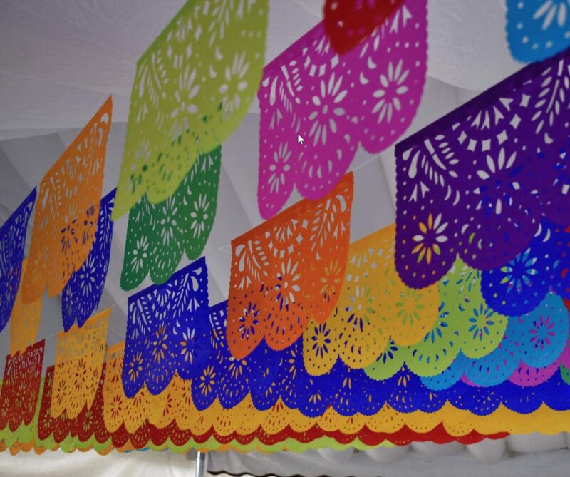 Papel Picado Colorful Papel Picado handing from the ceiling for hispanic heritage month