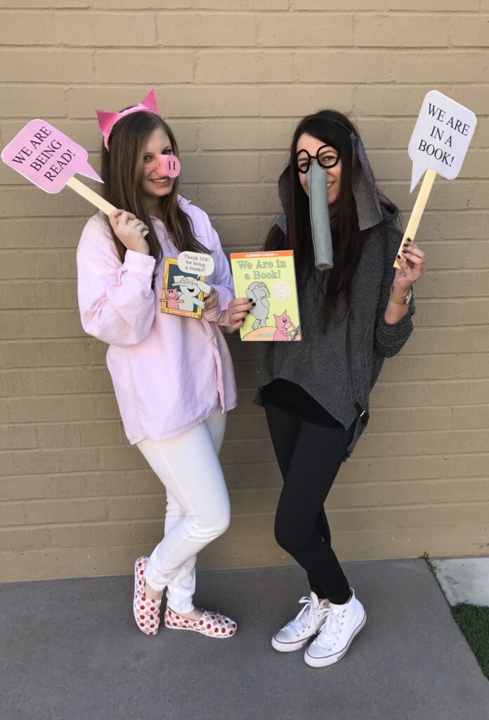Piggy and Elephant A woman dressed up as a pig and another woman dressed up as an elephant are shown.- book character costume