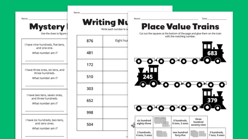 Place Value Worksheets 3 Flat lays of place value worksheets