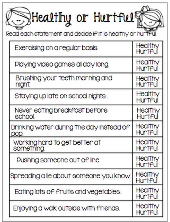 Red Ribbon Week Ideas: Healthy or Hurtful Free printable Healthy or Hurtful worksheet (Red Ribbon Week Ideas)