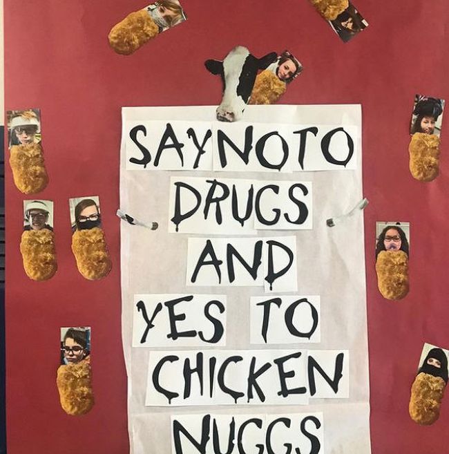 Red Ribbon Week Ideas: Slogans Say no to drugs, and yes to chicken nuggs