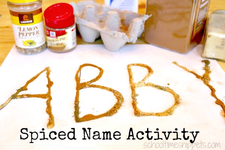 spice-abcs A child's name written by sprinkling spices on top of the script
