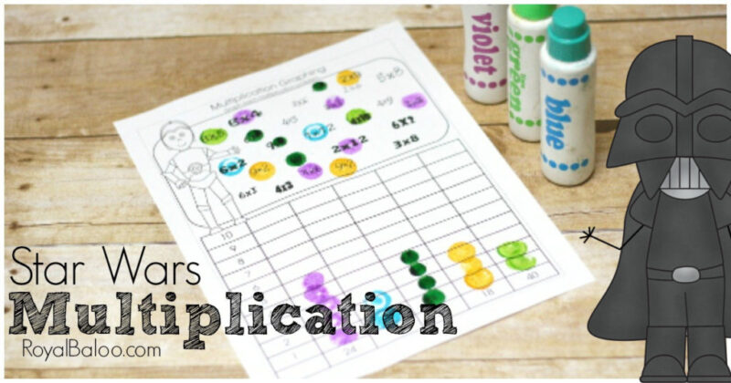 A student Star Wars-themed math worksheet and color dot markers