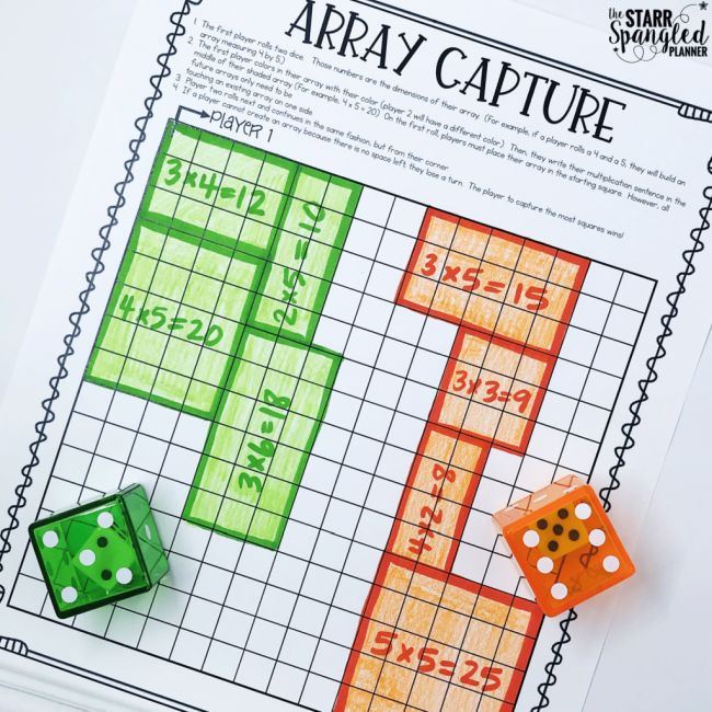 multiplication-array-capture Teach multiplication using this printable worksheet of an Array Capture multiplication game