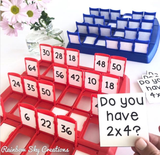 Teach multiplication using an old Guess Who game repurposed to play Do You Have... with multiplication facts