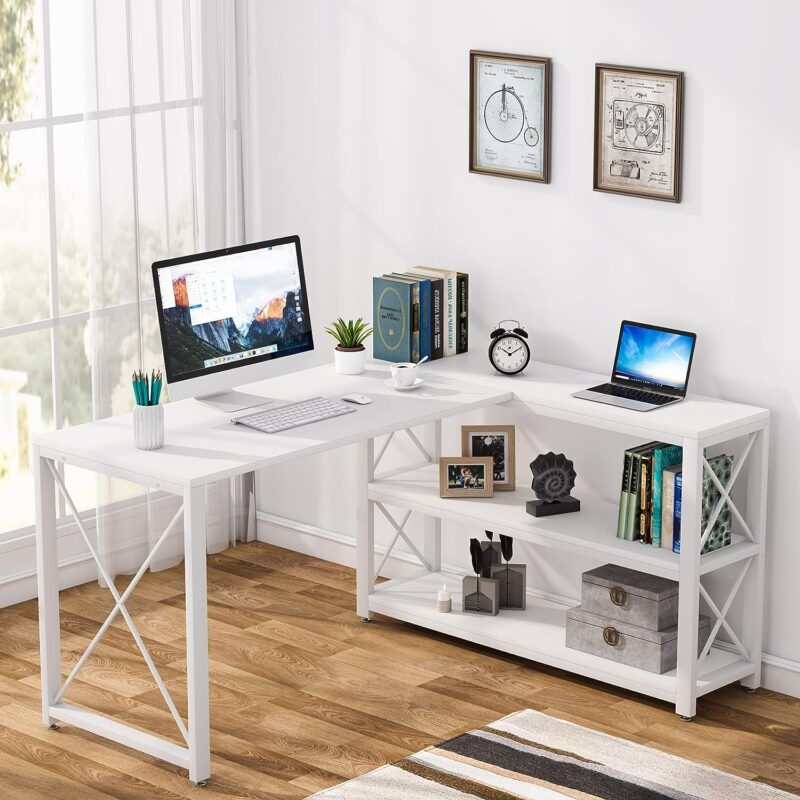 Tribesigns Desk Tribesigns reversible industrial L-shaped teacher desk with storage shelves
