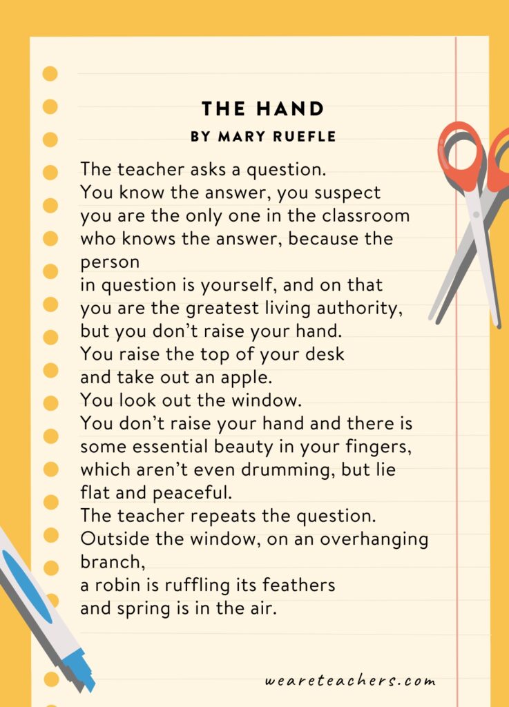 Teaching Poems 3 The Hand by Mary Ruefle as an example of poems about teaching