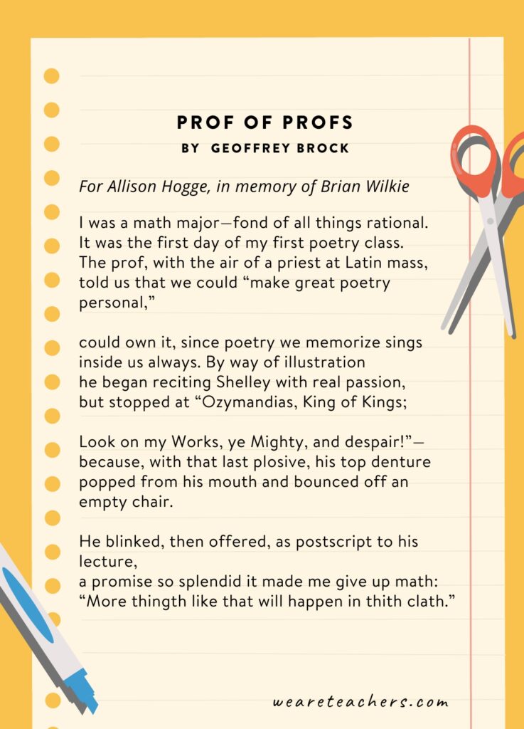 Teaching Poems 9 Prof of Profs by Geoffrey Brock.