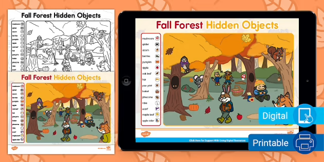 fall-forest-hidden-objects-activity-Twinkl free fall printables hidden objects activity