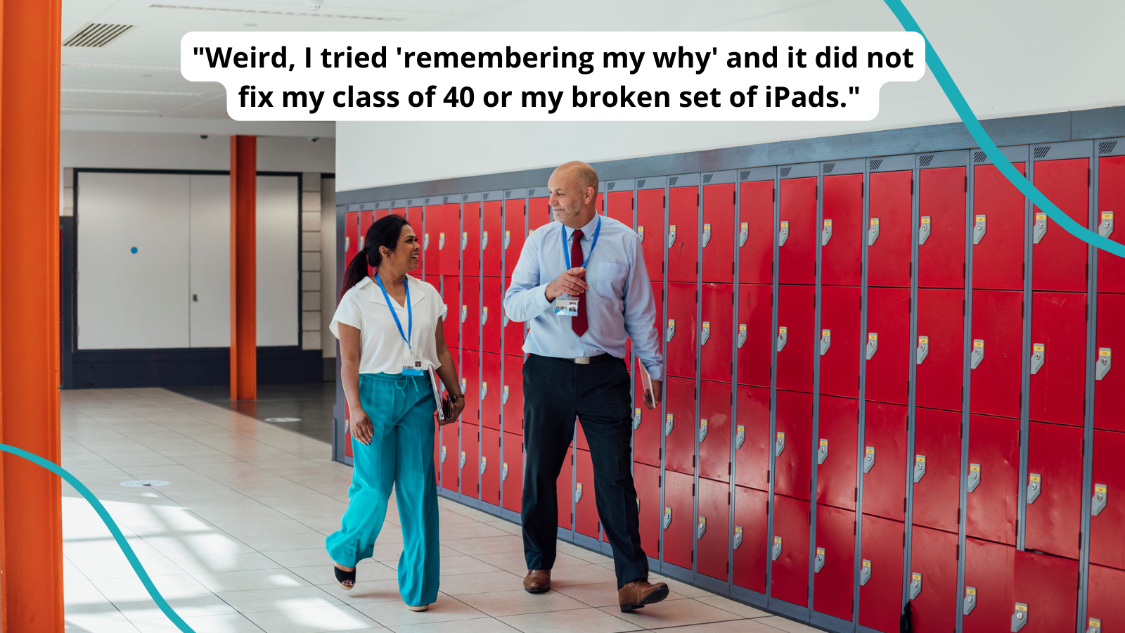 Photo of two colleagues in hallway with a quote about toxic positivity