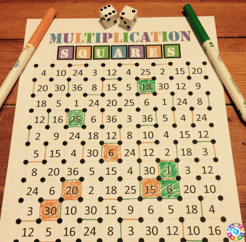 multiplication-squares A colorful printout of a multiplication squares game used to teach multiplication