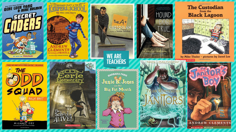 Books About Custodians Collage of books about custodians and janitorial staff
