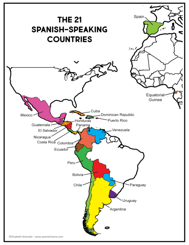 spanish-speaking-countries map of Spanish speaking countries for Hispanic heritage month