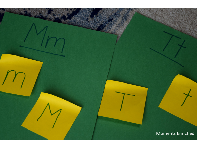 sticky-note-letters Green file folders with yellow sticky notes marked with a letter attached